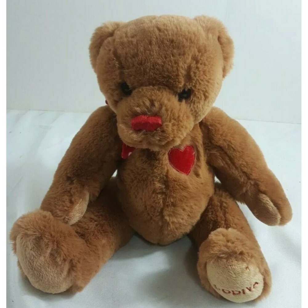Godiva Teddy Bear Brown Red Heart Bow Stuffed Animal Plush 13" Tall 2019